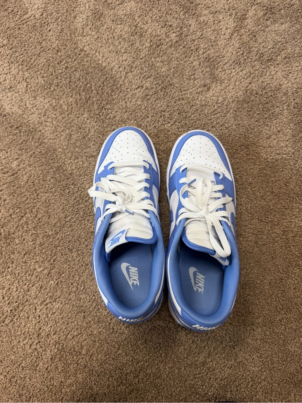 Nike White and Light Blue Low-Top Dunk Sneakers